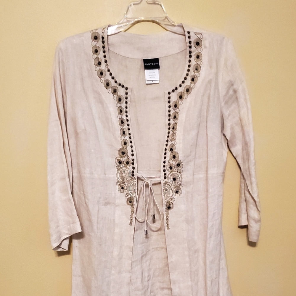 Jantzen Linen Long Embroidered Cardigan